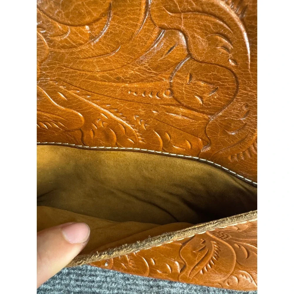 Patricia Nash Tan Tooled Leather Dome Backpack Crossbody Bag Floral